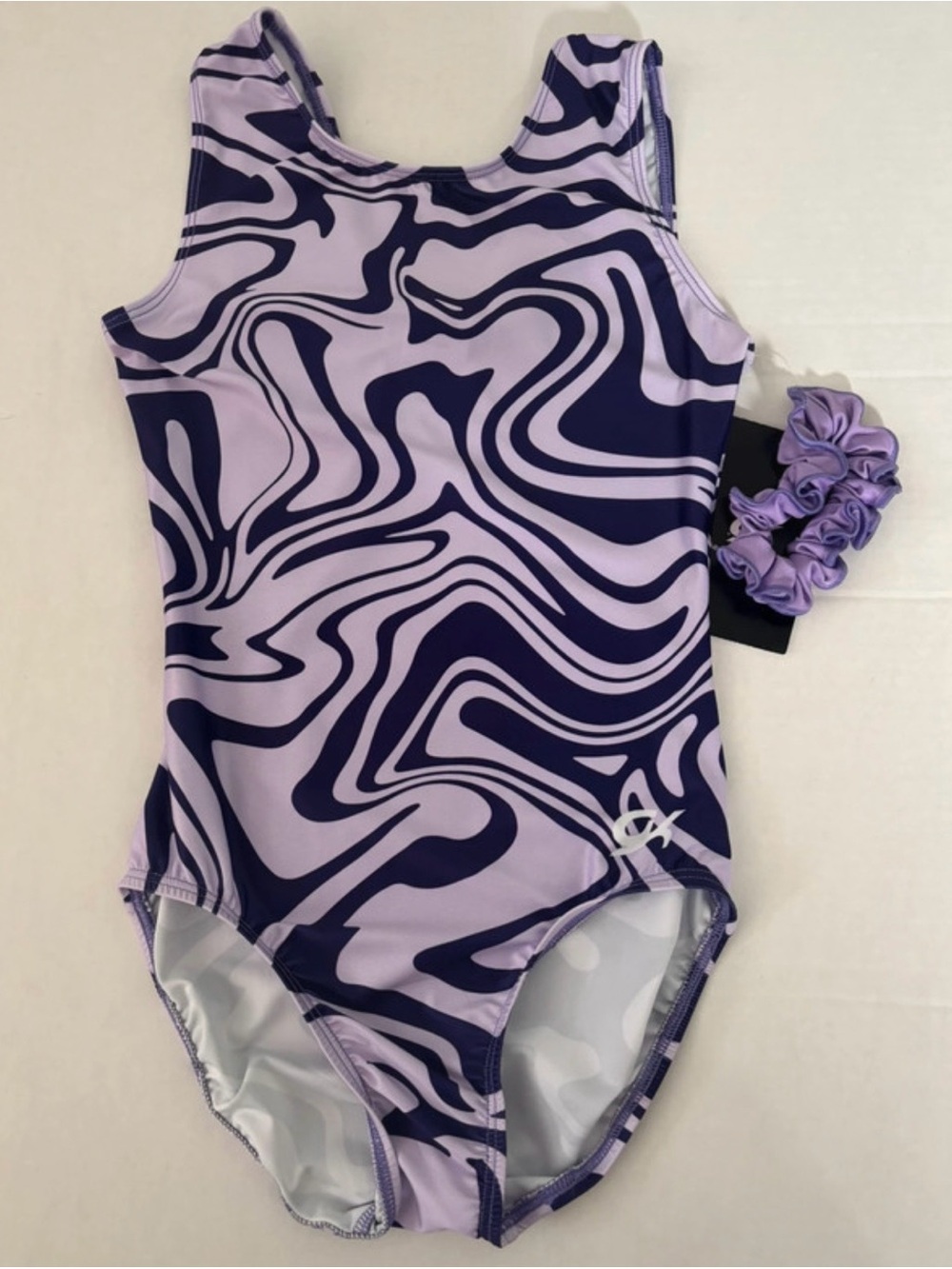 New! GK Gymnastics Leotard + Scrunchie Elite Sportswear Purple Size Child Large